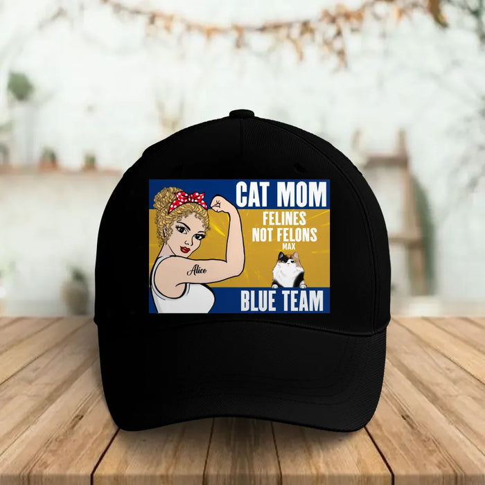 Custom Personalized Cat Mom Baseball Cap - Upto 4 Cats - Gift Idea For Cat Lover - Felines Not Felons