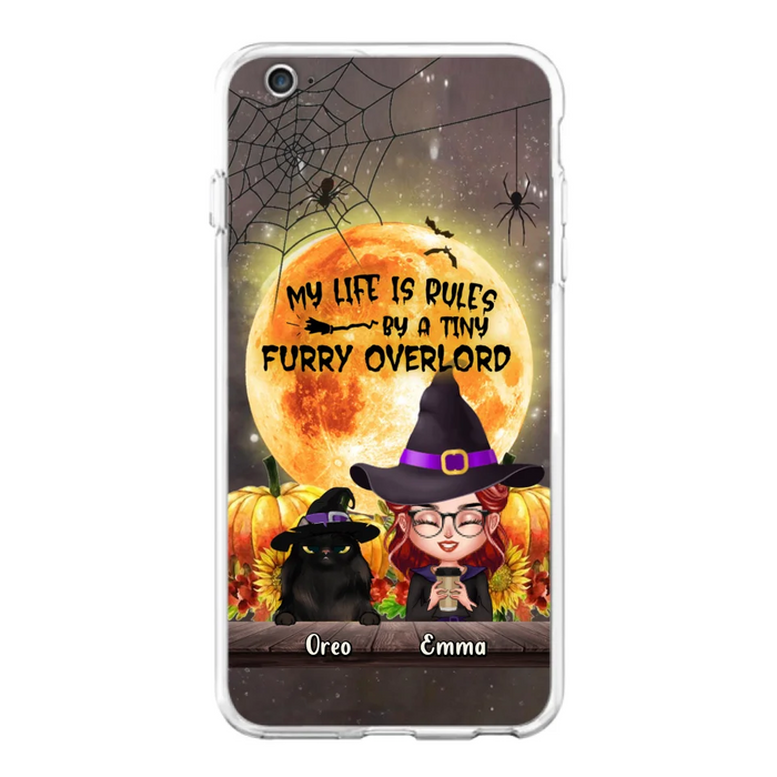 Custom Personalized Cat Witch Phone Case - Upto 5 Cats - Halloween Gift Idea For Cat Lovers - My Life Is Ruled By A Tiny Furry Overlord - Case For iPhone And Samsung