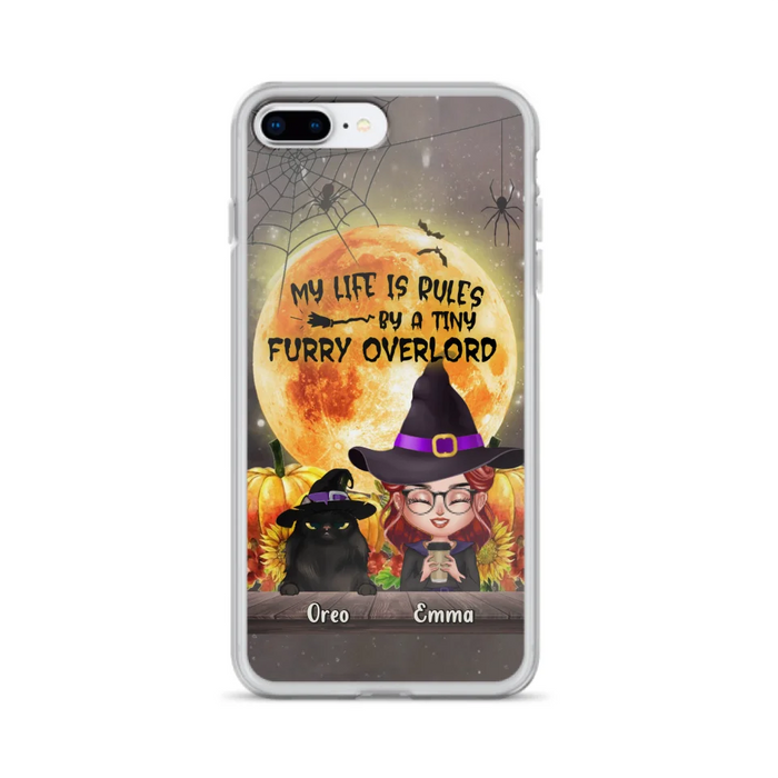 Custom Personalized Cat Witch Phone Case - Upto 5 Cats - Halloween Gift Idea For Cat Lovers - My Life Is Ruled By A Tiny Furry Overlord - Case For iPhone And Samsung