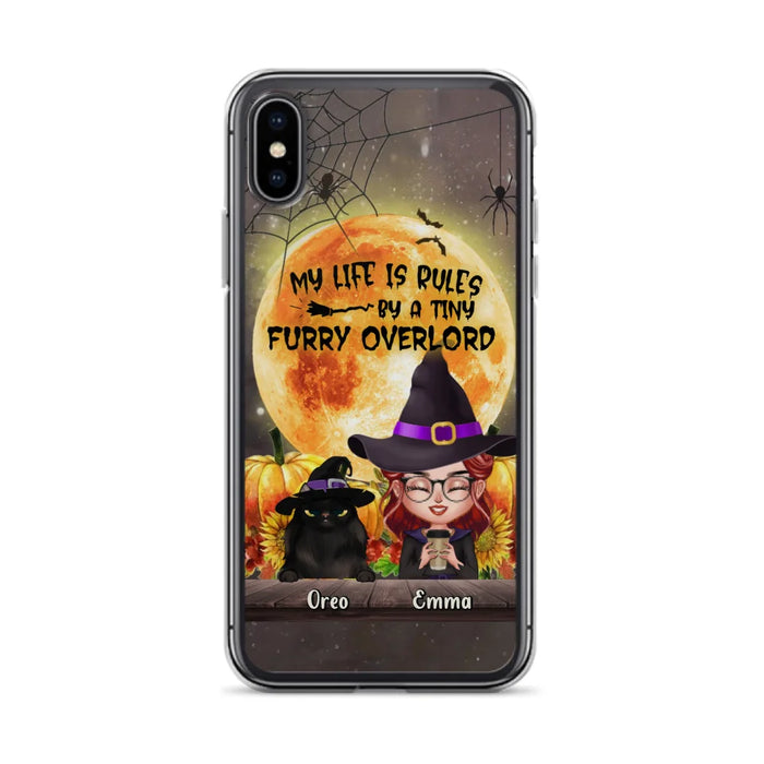 Custom Personalized Cat Witch Phone Case - Upto 5 Cats - Halloween Gift Idea For Cat Lovers - My Life Is Ruled By A Tiny Furry Overlord - Case For iPhone And Samsung