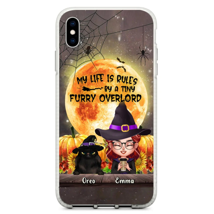 Custom Personalized Cat Witch Phone Case - Upto 5 Cats - Halloween Gift Idea For Cat Lovers - My Life Is Ruled By A Tiny Furry Overlord - Case For iPhone And Samsung