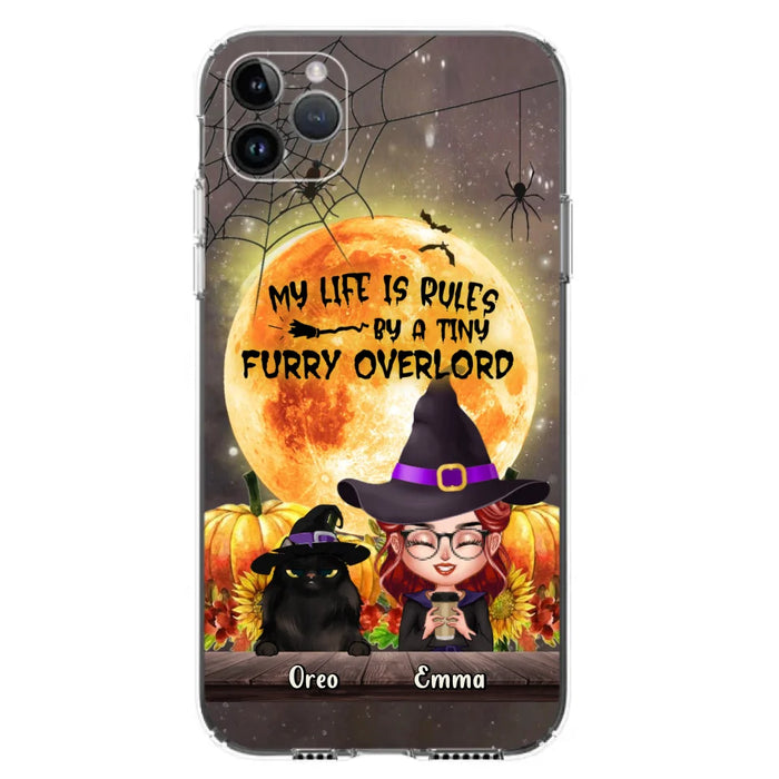 Custom Personalized Cat Witch Phone Case - Upto 5 Cats - Halloween Gift Idea For Cat Lovers - My Life Is Ruled By A Tiny Furry Overlord - Case For iPhone And Samsung