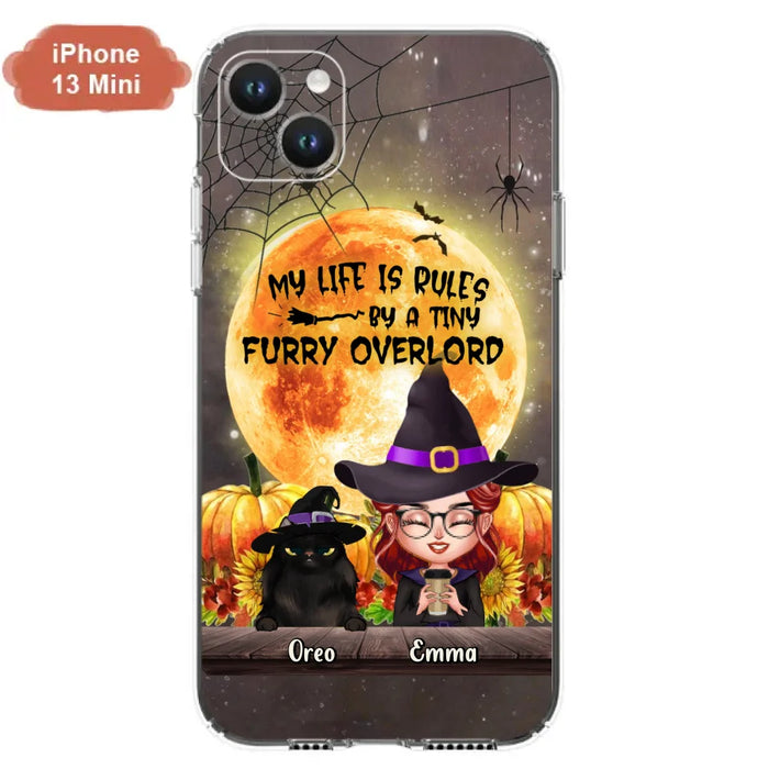 Custom Personalized Cat Witch Phone Case - Upto 5 Cats - Halloween Gift Idea For Cat Lovers - My Life Is Ruled By A Tiny Furry Overlord - Case For iPhone And Samsung