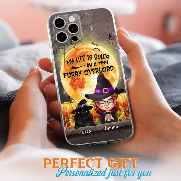 Custom Personalized Cat Witch Phone Case - Upto 5 Cats - Halloween Gift Idea For Cat Lovers - My Life Is Ruled By A Tiny Furry Overlord - Case For iPhone And Samsung