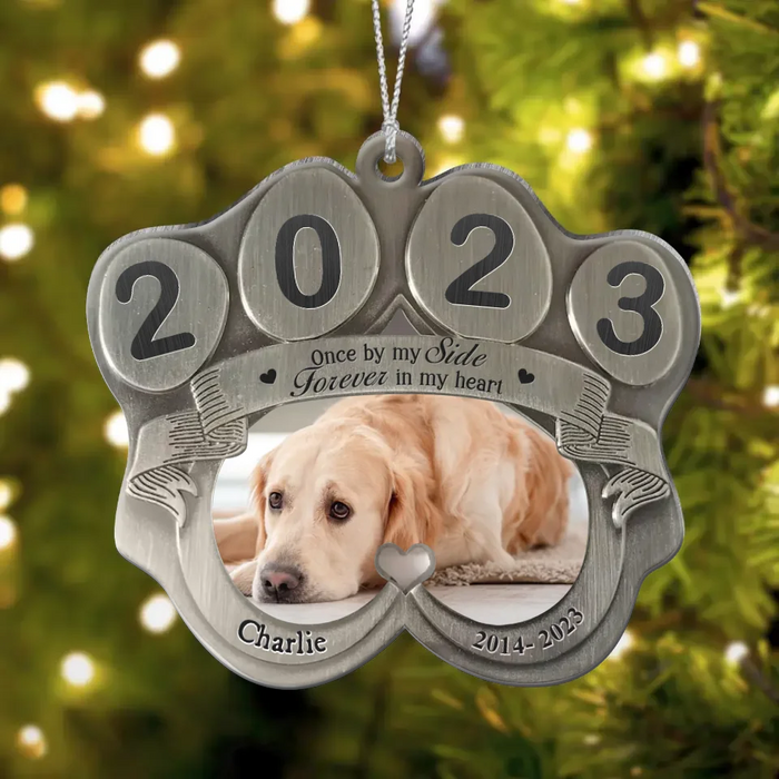 Once By My Side Forever In My Heart - Personalized Memorial Dog Aluminum Ornament - Memorial Gift Idea For Christmas - Upload Pet Photo