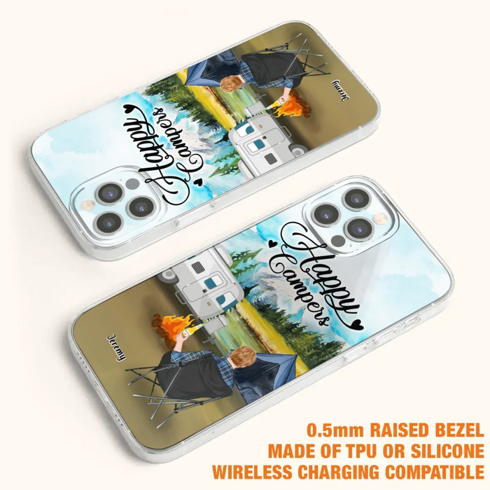 Personalized Camping Phone Case- Single Parent/ Couple With Upto 3 Dogs - Happy Campers - Phone Case For iPhone And Samsung