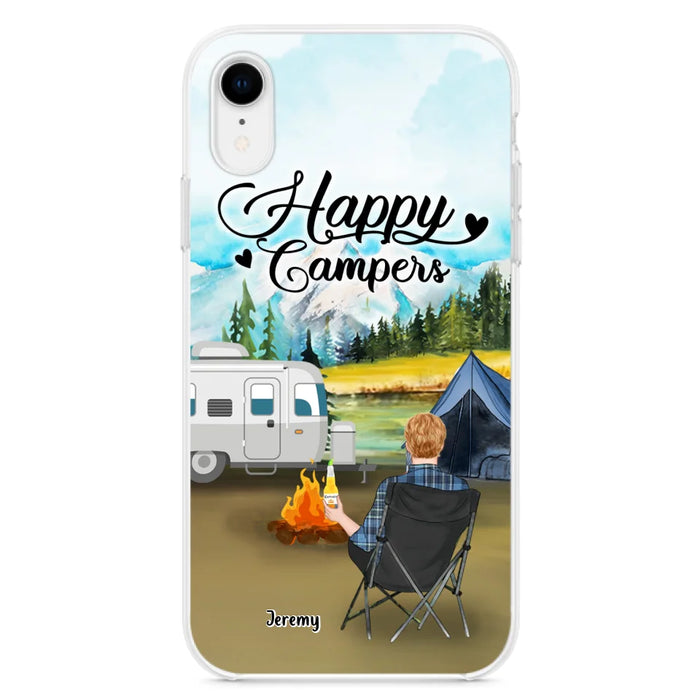 Personalized Camping Phone Case- Single Parent/ Couple With Upto 3 Dogs - Happy Campers - Phone Case For iPhone And Samsung