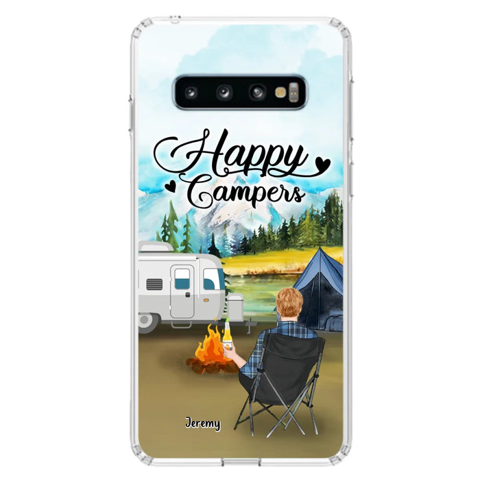 Personalized Camping Phone Case- Single Parent/ Couple With Upto 3 Dogs - Happy Campers - Phone Case For iPhone And Samsung