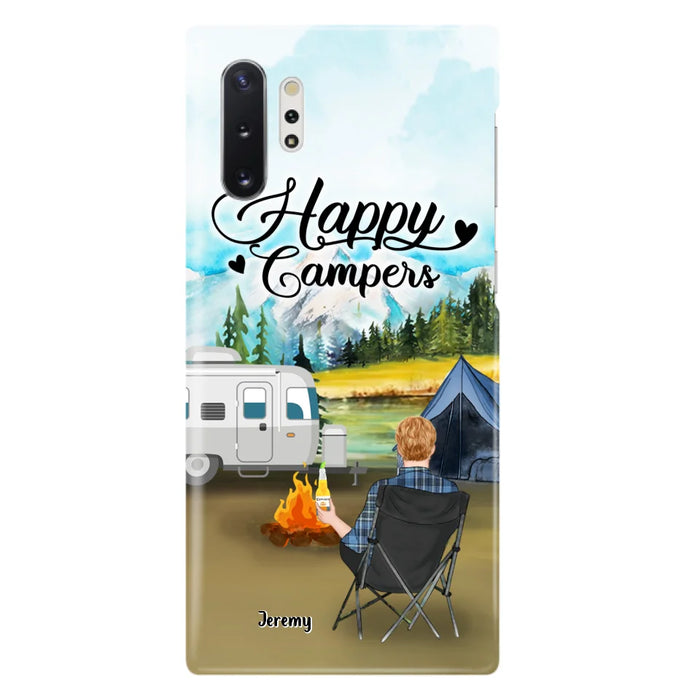 Personalized Camping Phone Case- Single Parent/ Couple With Upto 3 Dogs - Happy Campers - Phone Case For iPhone And Samsung