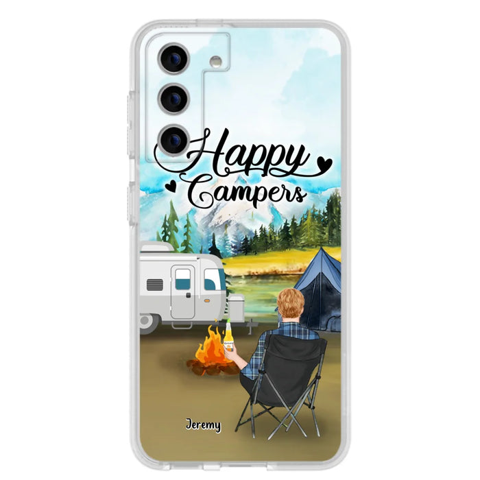 Personalized Camping Phone Case- Single Parent/ Couple With Upto 3 Dogs - Happy Campers - Phone Case For iPhone And Samsung