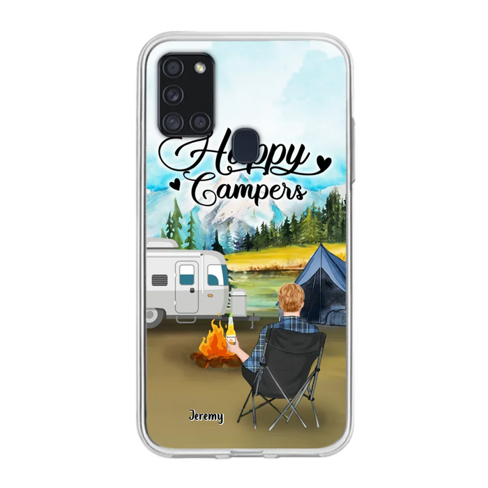 Personalized Camping Phone Case- Single Parent/ Couple With Upto 3 Dogs - Happy Campers - Phone Case For iPhone And Samsung