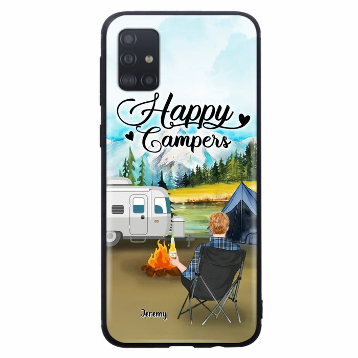 Personalized Camping Phone Case- Single Parent/ Couple With Upto 3 Dogs - Happy Campers - Phone Case For iPhone And Samsung