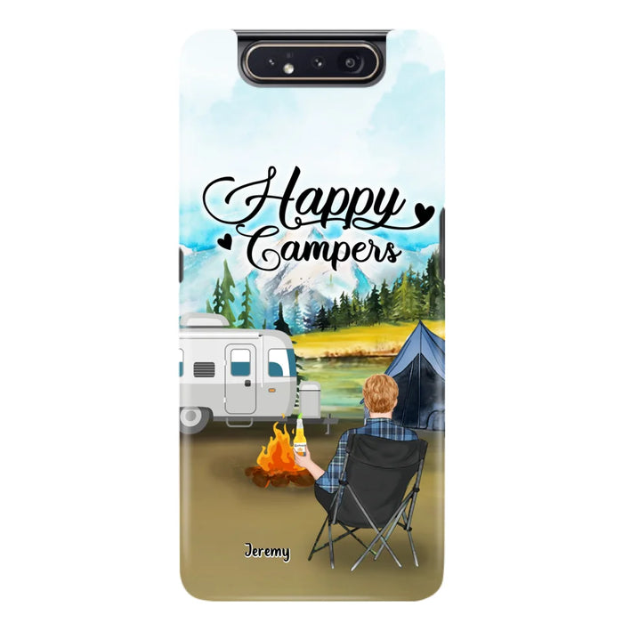 Personalized Camping Phone Case- Single Parent/ Couple With Upto 3 Dogs - Happy Campers - Phone Case For iPhone And Samsung