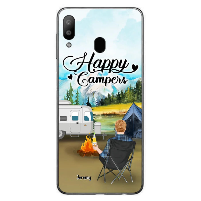 Personalized Camping Phone Case- Single Parent/ Couple With Upto 3 Dogs - Happy Campers - Phone Case For iPhone And Samsung