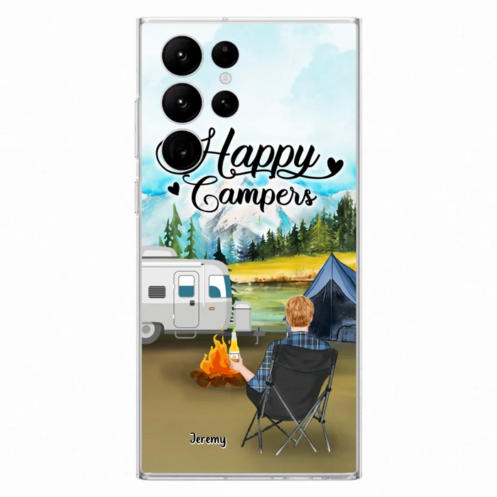 Personalized Camping Phone Case- Single Parent/ Couple With Upto 3 Dogs - Happy Campers - Phone Case For iPhone And Samsung