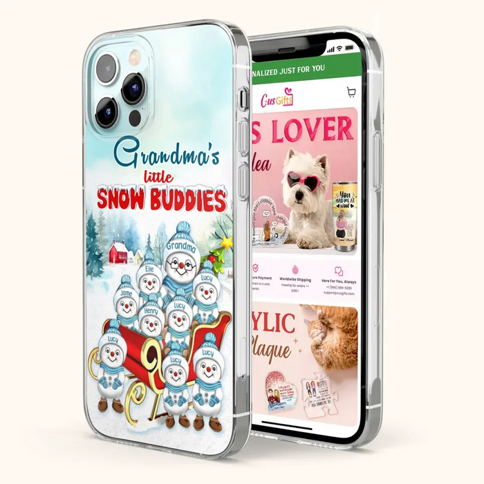 Custom Personalized Grandma Phone Case - Christmas Gift Idea For Grandma - Upto 8 Grandkids - Case For iPhone/ Samsung - Grandma's Little Snow Buddies