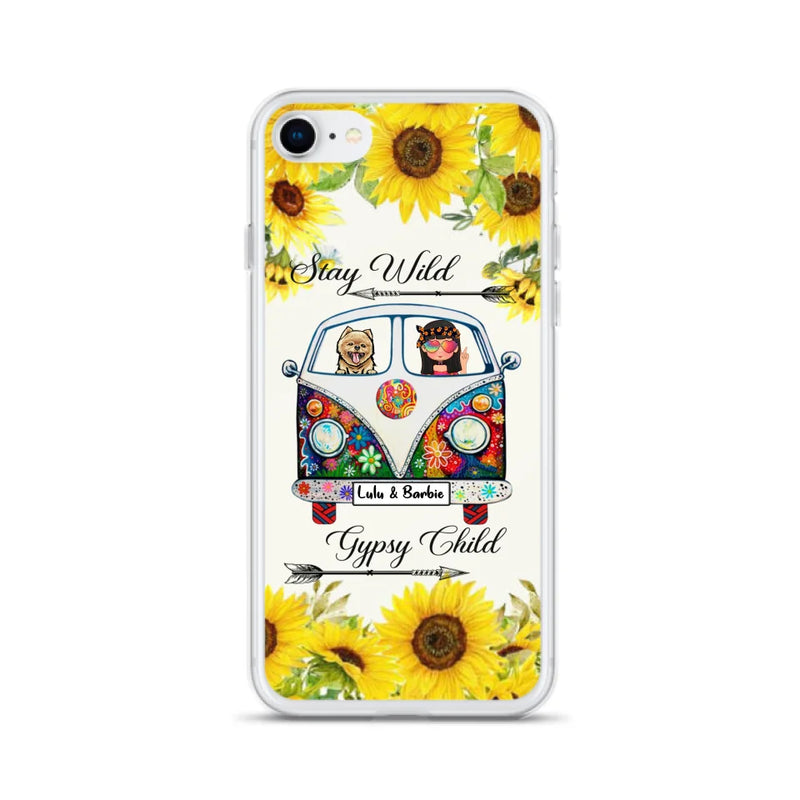 Personalized Hippie Girl Phone Case - Girl with up to 3 Pets - Phone case for iPhone, Samsung and Xiaomi