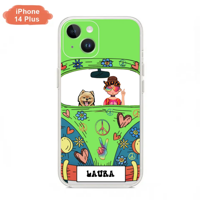 Custom Personalized Hippie Girl Phone Case - Girl with up to 3 Pets - Case for iPhone, Samsung and Xiaomi