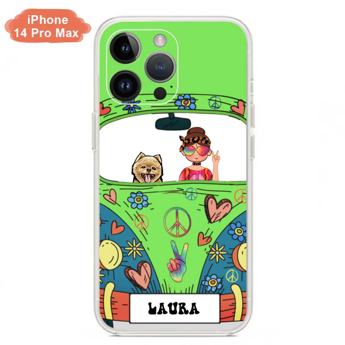 Custom Personalized Hippie Girl Phone Case - Girl with up to 3 Pets - Case for iPhone, Samsung and Xiaomi