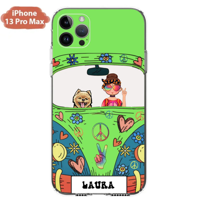 Custom Personalized Hippie Girl Phone Case - Girl with up to 3 Pets - Case for iPhone, Samsung and Xiaomi