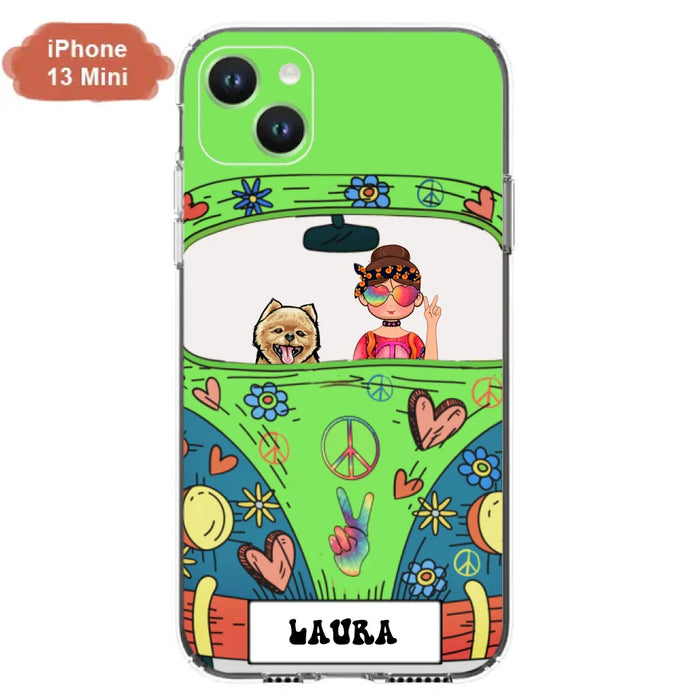 Custom Personalized Hippie Girl Phone Case - Girl with up to 3 Pets - Case for iPhone, Samsung and Xiaomi