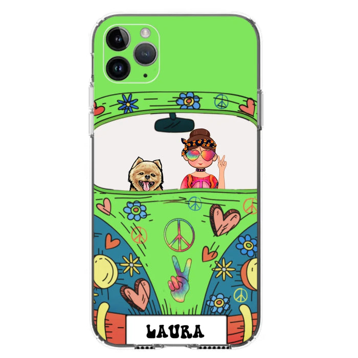 Custom Personalized Hippie Girl Phone Case - Girl with up to 3 Pets - Case for iPhone, Samsung and Xiaomi