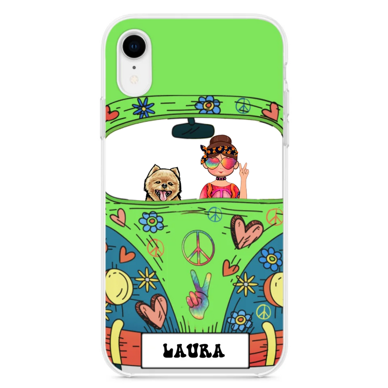 Personalized Hippie Girl Phone Case - Girl with up to 3 Pets - Case for iPhone, Samsung and Xiaomi