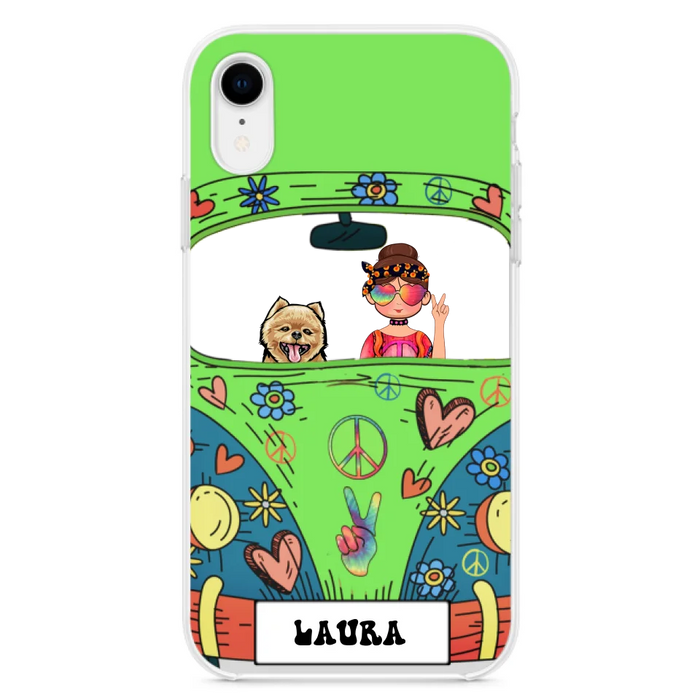 Custom Personalized Hippie Girl Phone Case - Girl with up to 3 Pets - Case for iPhone, Samsung and Xiaomi