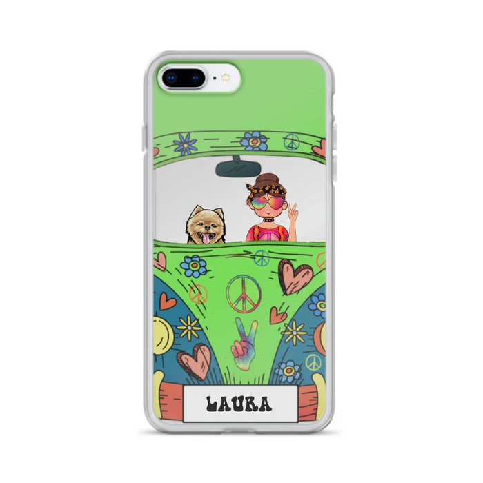 Custom Personalized Hippie Girl Phone Case - Girl with up to 3 Pets - Case for iPhone, Samsung and Xiaomi