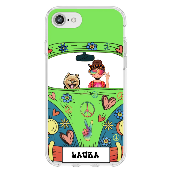 Custom Personalized Hippie Girl Phone Case - Girl with up to 3 Pets - Case for iPhone, Samsung and Xiaomi