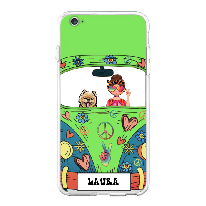 Custom Personalized Hippie Girl Phone Case - Girl with up to 3 Pets - Case for iPhone, Samsung and Xiaomi