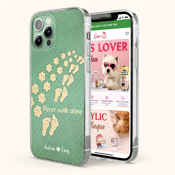 Custom Personalized Dogs's Paws Phone Case - Best Gift Idea For Dog Lovers With Upto 3 Dogs's Paws - Never Walk ALone - Case For iPhone, Samsung And Xiaomi