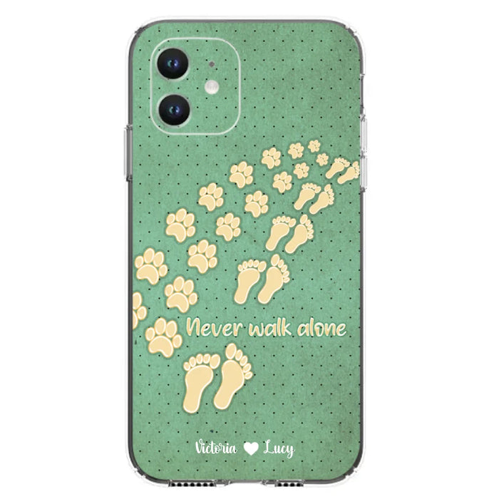 Custom Personalized Dogs's Paws Phone Case - Best Gift Idea For Dog Lovers With Upto 3 Dogs's Paws - Never Walk ALone - Case For iPhone, Samsung And Xiaomi