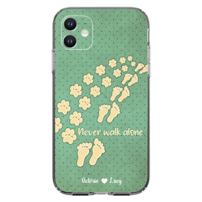 Custom Personalized Dogs's Paws Phone Case - Best Gift Idea For Dog Lovers With Upto 3 Dogs's Paws - Never Walk ALone - Case For iPhone, Samsung And Xiaomi