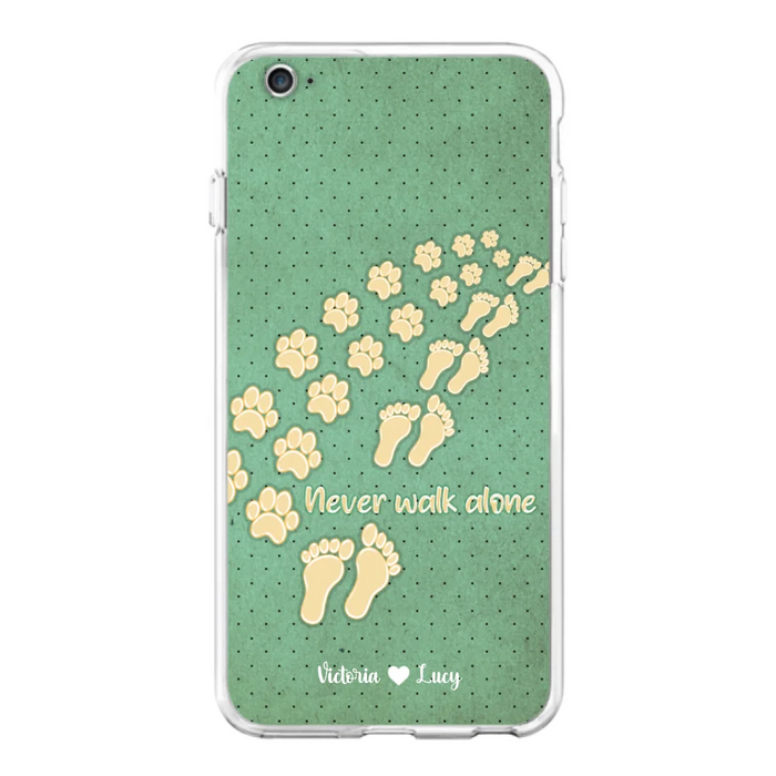 Custom Personalized Dogs's Paws Phone Case - Best Gift Idea For Dog Lovers With Upto 3 Dogs's Paws - Never Walk ALone - Case For iPhone, Samsung And Xiaomi