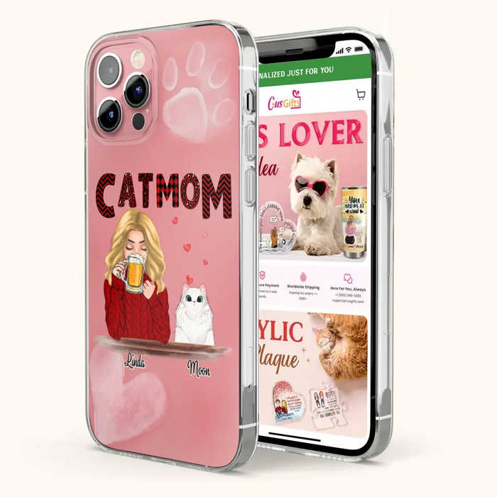 Custom Personalized Pet Mom Phone Case - Pet Mom With Beer And Upto 4 Pets - Case For iPhone, Samsung and Xiaomi