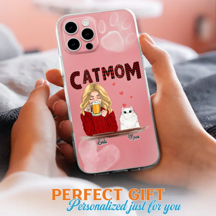 Custom Personalized Pet Mom Phone Case - Pet Mom With Beer And Upto 4 Pets - Case For iPhone, Samsung and Xiaomi