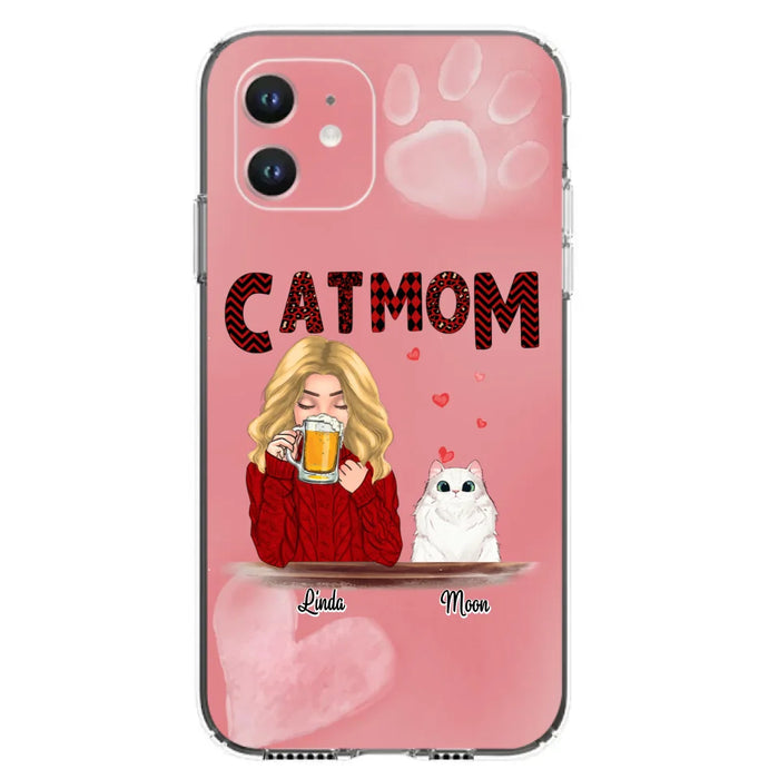 Custom Personalized Pet Mom Phone Case - Pet Mom With Beer And Upto 4 Pets - Case For iPhone, Samsung and Xiaomi