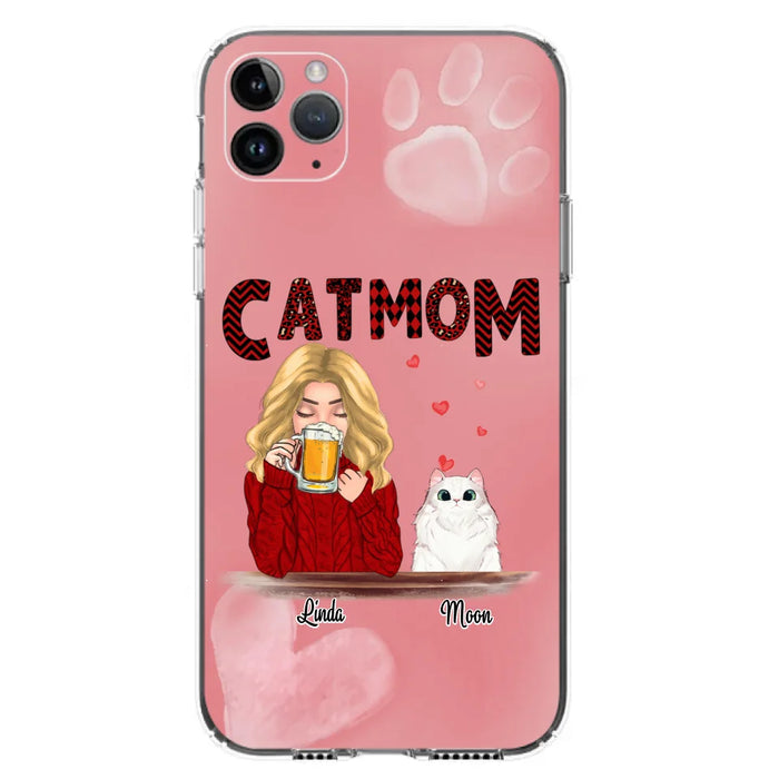 Custom Personalized Pet Mom Phone Case - Pet Mom With Beer And Upto 4 Pets - Case For iPhone, Samsung and Xiaomi