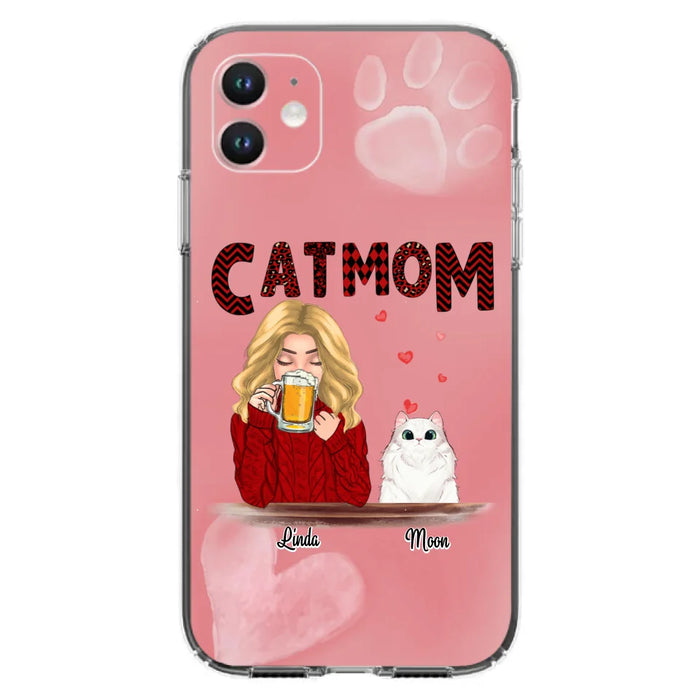 Custom Personalized Pet Mom Phone Case - Pet Mom With Beer And Upto 4 Pets - Case For iPhone, Samsung and Xiaomi