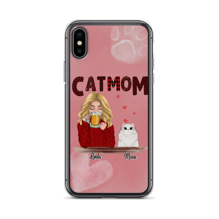 Custom Personalized Pet Mom Phone Case - Pet Mom With Beer And Upto 4 Pets - Case For iPhone, Samsung and Xiaomi