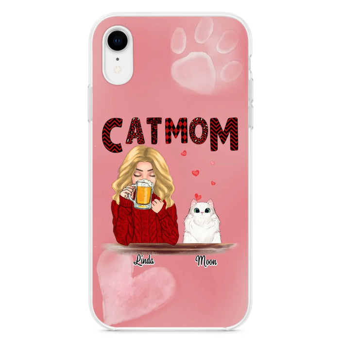 Custom Personalized Pet Mom Phone Case - Pet Mom With Beer And Upto 4 Pets - Case For iPhone, Samsung and Xiaomi