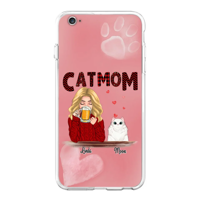 Custom Personalized Pet Mom Phone Case - Pet Mom With Beer And Upto 4 Pets - Case For iPhone, Samsung and Xiaomi