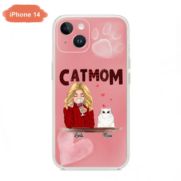 Custom Personalized Pet Mom Phone Case - Pet Mom With Wine And Upto 4 Pets - Case For iPhone, Samsung and Xiaomi