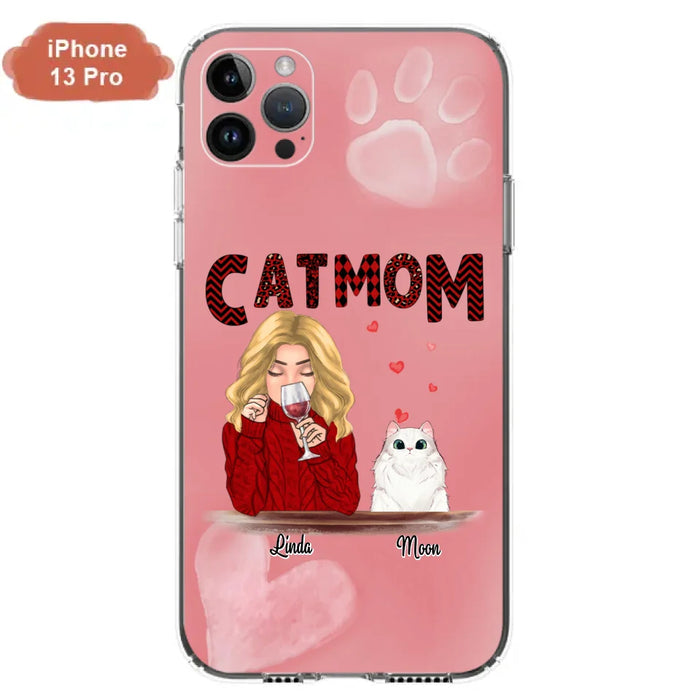 Custom Personalized Pet Mom Phone Case - Pet Mom With Wine And Upto 4 Pets - Case For iPhone, Samsung and Xiaomi