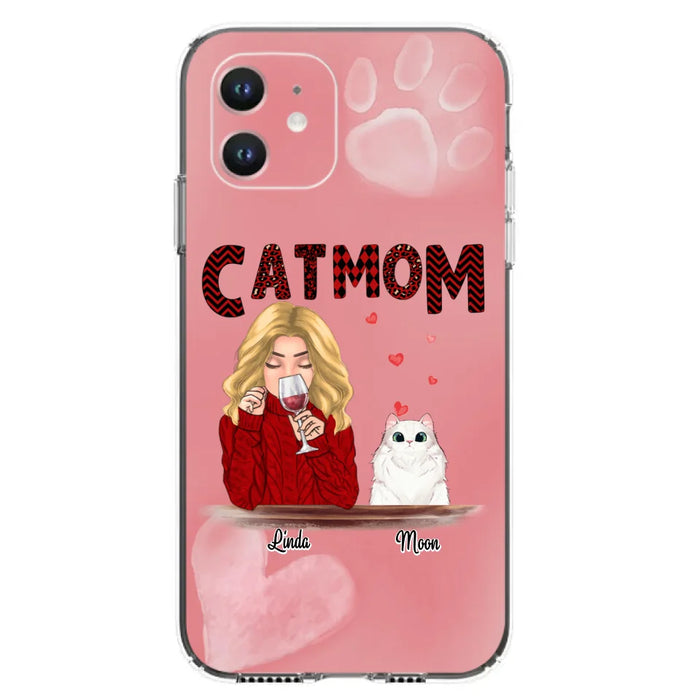 Custom Personalized Pet Mom Phone Case - Pet Mom With Wine And Upto 4 Pets - Case For iPhone, Samsung and Xiaomi