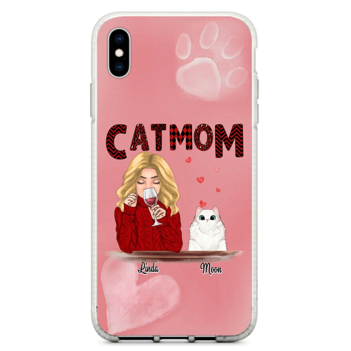 Custom Personalized Pet Mom Phone Case - Pet Mom With Wine And Upto 4 Pets - Case For iPhone, Samsung and Xiaomi