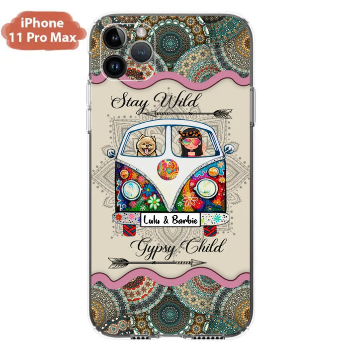 Personalized Hippie Phone Case - Girl with up to 3 Pets - Stay wild gypsy child