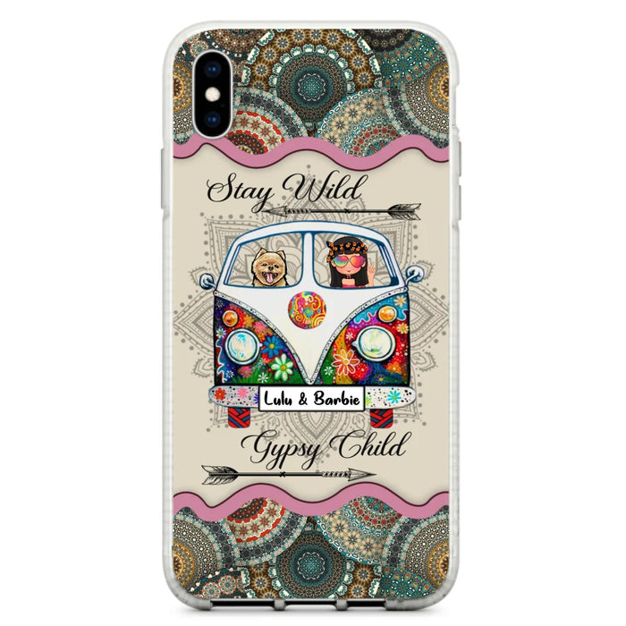 Personalized Hippie Phone Case - Girl with up to 3 Pets - Stay wild gypsy child