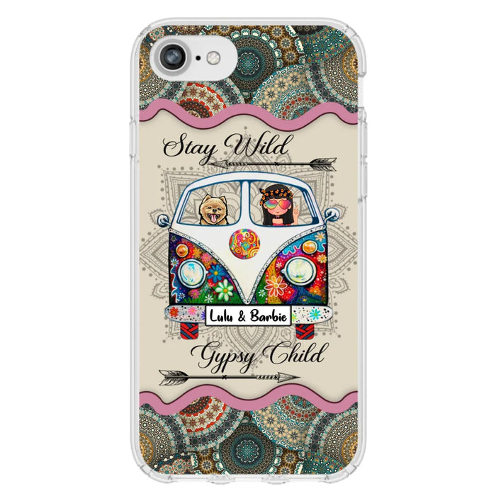 Personalized Hippie Phone Case - Girl with up to 3 Pets - Stay wild gypsy child